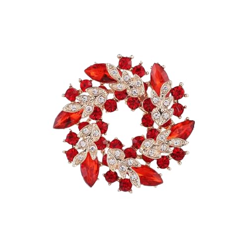 Sparkling Rhinestone Crystal Flower Brooch Pin for Women Large Floral Lapel Pin Wedding Bridal Brooch Bouquet Jewelry - color: Red
