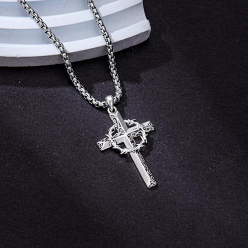 Cross Necklace for Men Women 925 Sterling Silver Cross Pendant Necklace Christian Religious Jewelry Gifts for Anniversary - color: 5-Crown of Thorns Cross-1