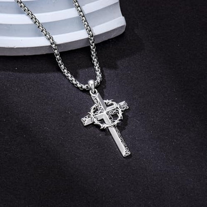 Cross Necklace for Men Women 925 Sterling Silver Cross Pendant Necklace Christian Religious Jewelry Gifts for Anniversary - color: 5-Crown of Thorns Cross-1