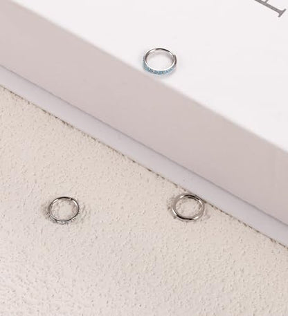 3pcs Nose Rings Hoops - 316L Surgical Steel Nose Hoops 16G/18G/20G CZ Opal Turquoise Clicker Septum Nose Ring Lip Helix Cartilage Hoop Earring Daith Rook Conch Body Piercing Jewelry for Women Men 6mm 8mm 10mm - color: Silver, size: 20 gauge(0.8mm)-6mm