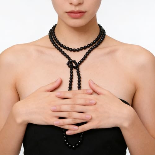 Long Pearl Necklace, Jewelry Faux Pearls Pendants Faux Pearls Strand Beads - color: Black