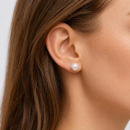 Cultured Pearl Stud Earrings for Women, Sterling Silver Hypoallergenic Gift - color: Cream White, size: 9mm