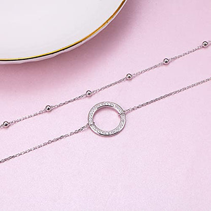Ladytree S925 Sterling Silver Dainty Simple Choker Necklace,Rolo Chain,Adjustable 13 inches to 16 inches - style: 13_Layer CZ Circle Choker