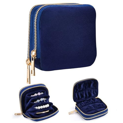 Travel Jewelry Pouch, Double-Layer Velvet Jewelry Organizer with Zipper | Soft velvet jewelry pouch with flexible storage, 7 grids & 4 compartments, lightweight, compact and easy to carry for travel