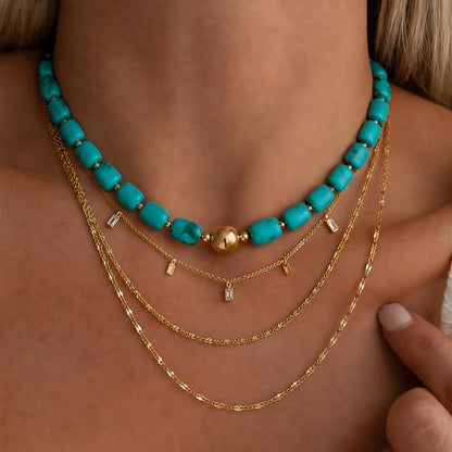 Multicolor Beaded Necklace,Chunky Cube Beaded Statement Necklace, Boho Resin Choker Necklace for Women,Lightweight & Cool, Suitable for Beach, Vacation, Daily Wear & Summer Parties - color: Turquoise