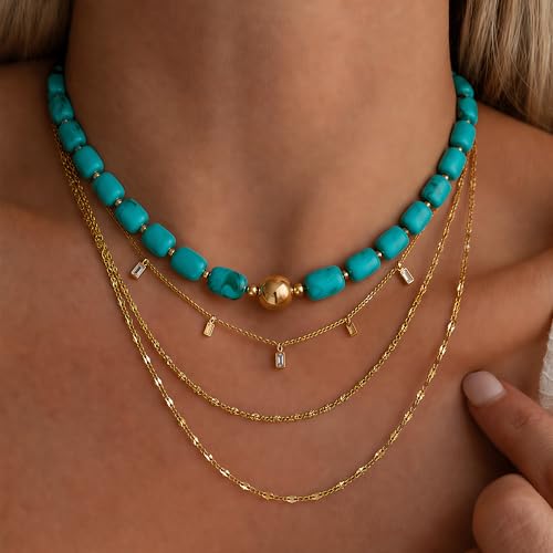 Multicolor Beaded Necklace,Chunky Cube Beaded Statement Necklace, Boho Resin Choker Necklace for Women,Lightweight & Cool, Suitable for Beach, Vacation, Daily Wear & Summer Parties - color: Turquoise-Heart