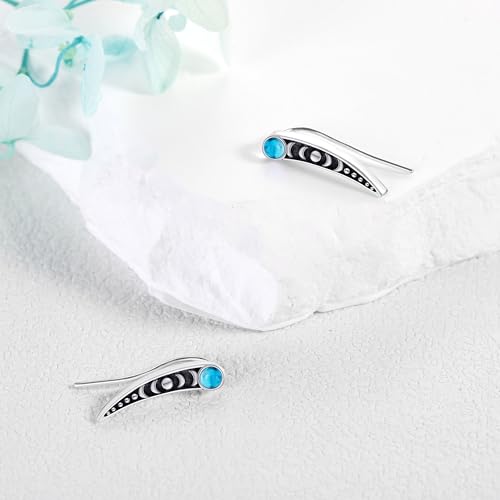 Ear Climbers Earrings for Women Sterling Silver Vintage Ear Crawler Earrings Jewelry Gifts for Women - style: Moon Phase-Turquoise