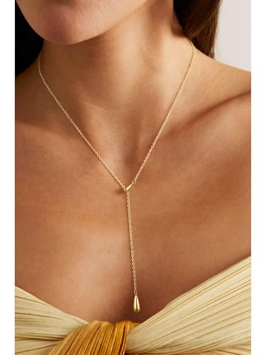 Lariat Gold Necklace for Women, Dainty Long Necklaces 14k Gold Plated Y-Shaped Layered Drop Necklaces for Women Trendy Simple Gold Jewelry for Prom Vacation Gifts - color: Drop Y Necklace-Gold