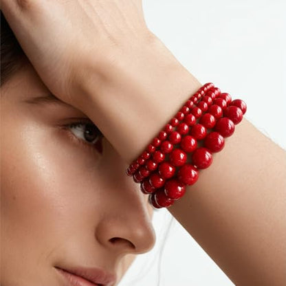 Vinswet 4pcs Beaded Bracelets for Women,Natural Healing Crystal Gemstones Bracelet,Anxiety Stress Relief Bracelet Handmade purple Jewelry Gifts for Women - color: Red agate