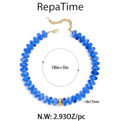 Chunky Colorful Bead Necklace Summer Fashion Statement Boho Beaded Chunky Necklace for Women Adjustable Length Lightweight Cool Suitable for Beach Vacation Daily Wear & Summer Parties - color: Light Blue
