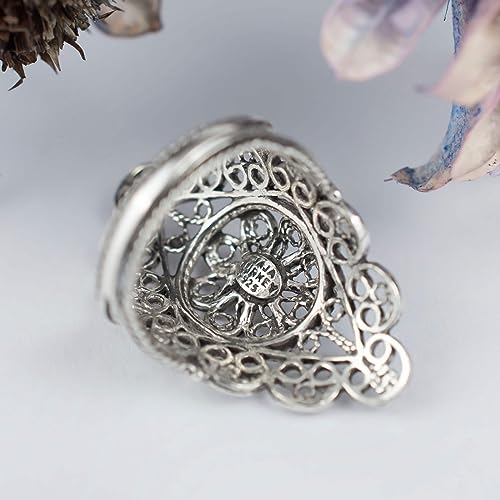 Filigranist 925 Sterling Silver Artisan Made Handcrafted Lace Embroidery Filigree Art Women Cocktail Statement Ring - style: Daisy