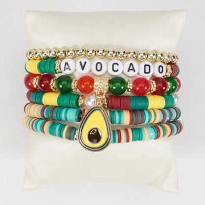 Twinfree Bohemian Cute Fruit Banana Cherry Strawberry Pineapple Mango Polymer Clay Beaded Stackable Stretch Bracelets - color: Color 6