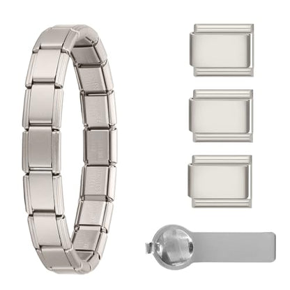 papasgix Italian Charm Bracelets, 9mm Italian Charm Bracelet Links | 9mm Stainless Steel Italian Charms, Detachable Personalized - color: Matte Steel Color