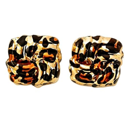 Golden Geometric Leopard Print Earrings for Women,Retro Gold Plated Square and Triangle Studs,Hypoallergenic Statement Jewelry,Fashion Animal Print Accessories Earring for Everyday & Party Wear - color: Square Leopard