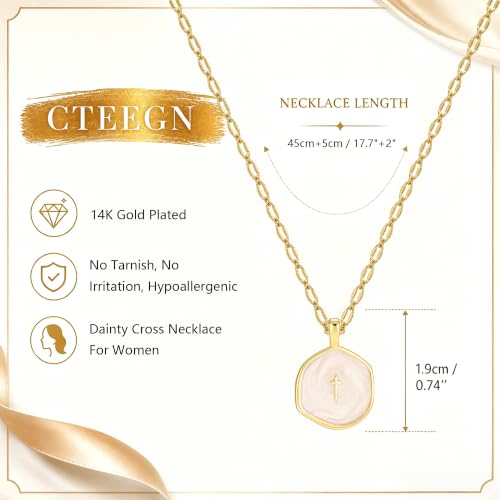 14K Gold/Silver Plated Cross Necklace for Women White Enamel Pendant | Unique Brass Irregular Disc Cross, Dainty Minimalist Faith Jewelry for Everyday Wear, Comes in a Beautiful Box - style: gold style3