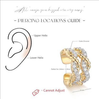 Women Ear Cuff Earrings Gold Non Pierced Cartilage Clip on Open Wrap Twist Hoop 14K Gold Plated Simple Hypoallergenic Everyday Jewelry - style: Duo