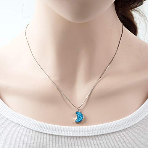 Adabele Natural Druzy Necklace Small Tiny Moon Gemstone Pendant 18 inch Sparkly Agate Stone Crystal Women Jewelry Tarnish Resistant Stainless Steel/Gold Plated Chain - color: Aquamarine blue druzy - stainless steel