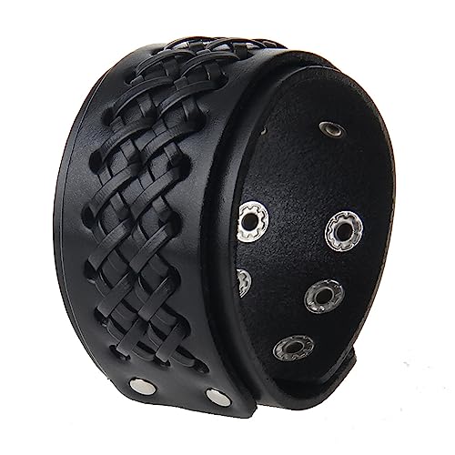 Jeilwiy Punk Leather Wristbands for Men Bracelets Handmade Wide Cuff Bangle Braided Jewelry Black Brown Adjustable - Punk Father's Gifts - color: Handmade Leather Bracelet