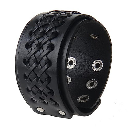 Jeilwiy Punk Leather Wristbands for Men Bracelets Handmade Wide Cuff Bangle Braided Jewelry Black Brown Adjustable - Punk Father's Gifts - color: Handmade Leather Bracelet