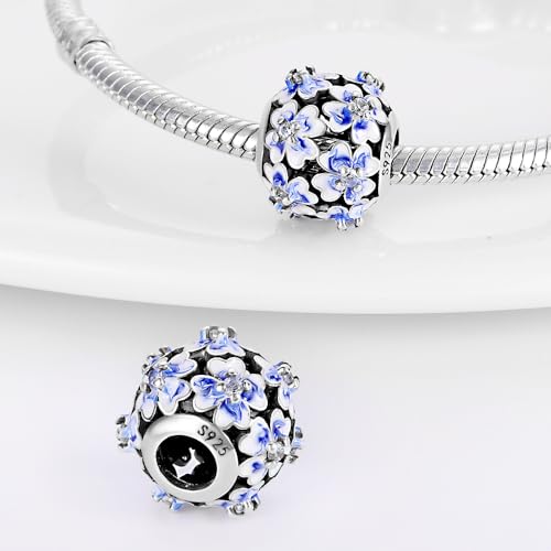 Pandach 925 Sterling Silver Charms for Bracelet&Necklace Dangle Pendant Bead with 5A Cubic Zirconia Stones,Jewelry Beads Gifts for Women - style: Blue travel flower beads