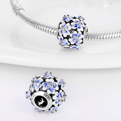 Pandach 925 Sterling Silver Charms for Bracelet&Necklace Dangle Pendant Bead with 5A Cubic Zirconia Stones,Jewelry Beads Gifts for Women - style: Blue travel flower beads