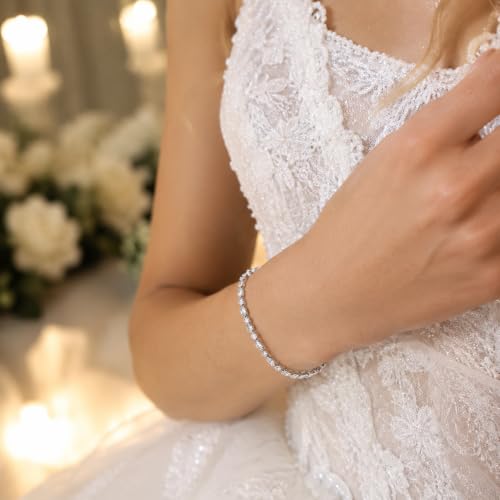 FANZE Gold Plated Cubic Zirconia Tennis Bracelets for Women Dainty Trendy Adjustable Bracelet Jewelry Gift for Ladies Wedding Mother Birthday Anniversary - style: Silver CZ bracelet