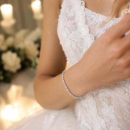 FANZE Gold Plated Cubic Zirconia Tennis Bracelets for Women Dainty Trendy Adjustable Bracelet Jewelry Gift for Ladies Wedding Mother Birthday Anniversary - style: Silver CZ bracelet