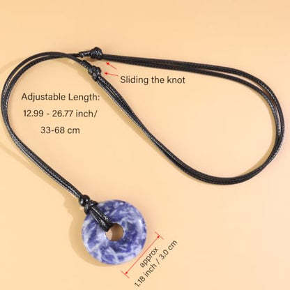 FANASY Natural Gemstone Pendant Necklce Lucky Coin Crystal Necklace Protection Donut Pendnat with Adjustable Rope for Men Women - color: Blue Spot Jasper