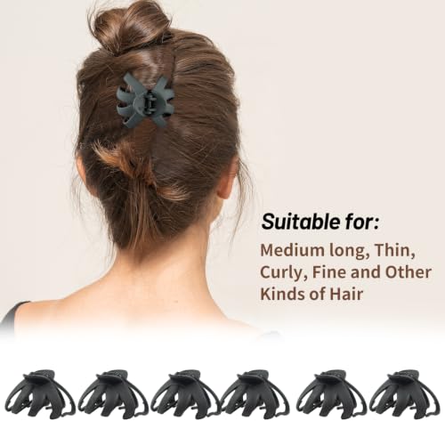 2.8 Inch Medium Octopus Hair Clips for Women, Black Matte Hair Claw Clips for Thin Fine Hair, Strong Hold Non-slip Spider Hairclips Jaw Clip - color: Black