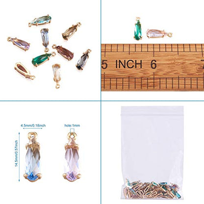 FASHEWELRY 50Pcs Teardrop Faceted Glass Pendants Mixed Colors Crystal Glass Dangle Oval Drop Bead Charms with Golden Open Back Settings for Jewelry Craft Making - color: Mixed Colors Teardrop-1
