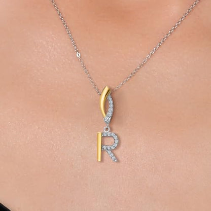 Gem Stone King Initial Pendant Necklace Letter A to Z Alphabet | 10K Yellow Gold and 925 Sterling Silver | White Lab Grown Diamond | Gift Women Mother's Day Wife Mom Girlfriend Anniversary Birthday | - style: Initial R