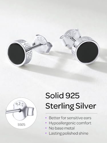 ChicSilver 925 Sterling Silver Viking Rune Natural Black Onyx Stud Earrings For Women Men - style: A: Side Runes-Silver 6mm