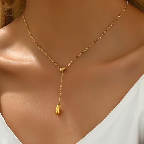 18K Gold Plated Minimalist Drop Y-Shaped Necklace for Women | Simple Lariat Necklace, Minimalist Everyday Jewelry,Y-Shaped Necklace - style: Y Waterdrop-Gold