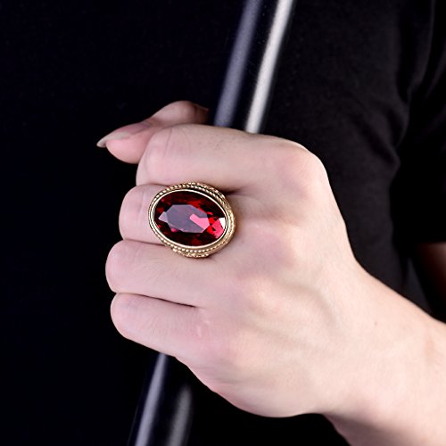MASOP Big Crystal Cocktail Mens Rings Stainless Steel Jewelry Luxury Red Stone Fashion Party Ring