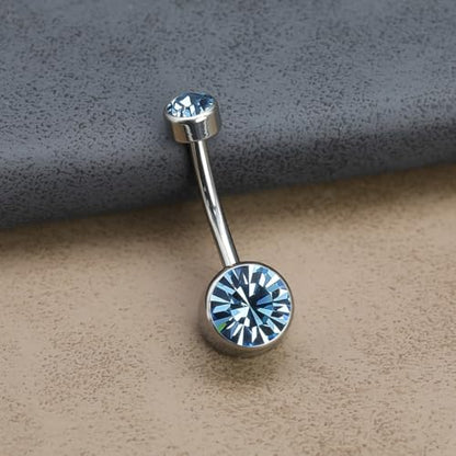 Titanium Floating Belly Button Rings 14G, ASTM F136 Implant-Grade Curved Barbell, Internal Thread with 6mm Teardrop Gems, Sparkle Navel Piercing Jewelry, 10mm/12mm Length - color: Silver-Blue, size: 1/2"(12mm)