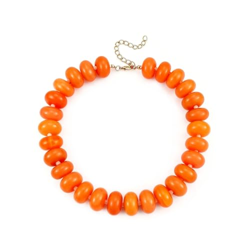 CSIYANJRY99 Chunky Beaded Necklace for Women, Large Colorful Resin Beads Statement Necklace, Boho Summer Beach Vacation Jewelry Gifts - color: Orange