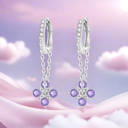 925 Sterling Silver Hoop Earrings Drop Dangle Earrings for Women Hypoallergenic Earring Trendy Huggie Earring Cute Graduation Birthday Gifts Jewelry for Women - color: Purple Flower earrings