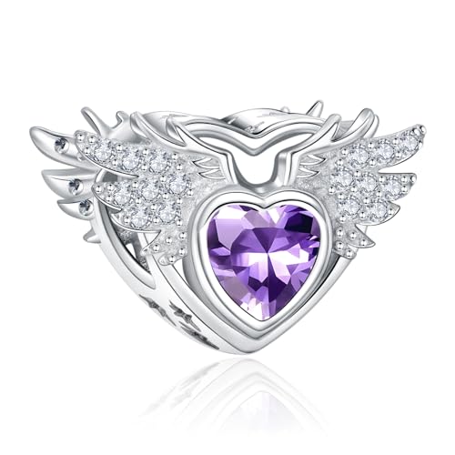 S925 12 Months Birthstone Charm for Pandora Bracelet, Gift on Birthday Christmas Mothers Valentines Anniversary Graduation, for Women Mom Daughter Friend Family Sister Aunt Grandma - color: February