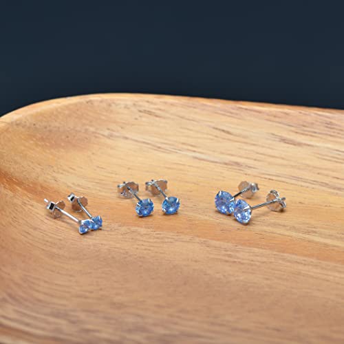 3 Pairs Color Zirconia Earrings Studs, Sterling Silver Studs Earrings Set 3MM 4MM 5MM - color: Blue