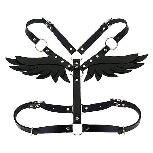 Punk Black PU Leather Body Harness Belt with Wings, Men Women Gothic Chest Chain Shoulder Waist Belt Nightclub Party Rave Body Chain Roleplay Cosplay Halloween Body Accessories Jewelry