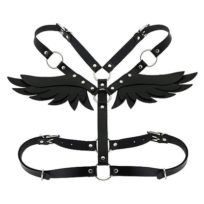Punk Black PU Leather Body Harness Belt with Wings, Men Women Gothic Chest Chain Shoulder Waist Belt Nightclub Party Rave Body Chain Roleplay Cosplay Halloween Body Accessories Jewelry