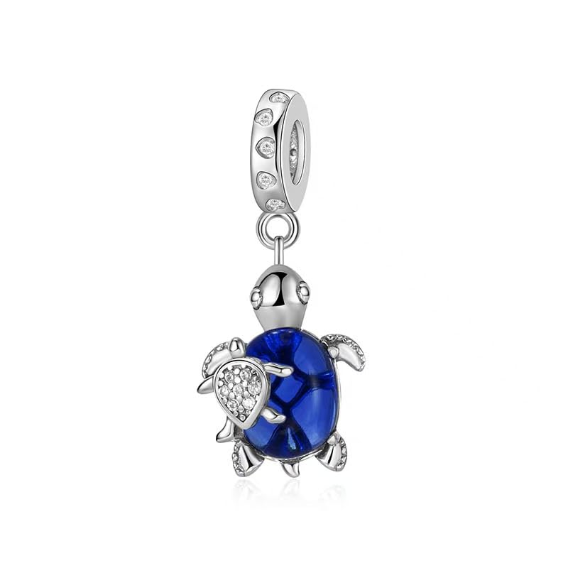 Birthday Fashion Heart Dangle Charm for Bracelets and Necklace Pendant Bead Charms Jewelry Present for Women Family Friends - style: Blue Sea Turtle-A