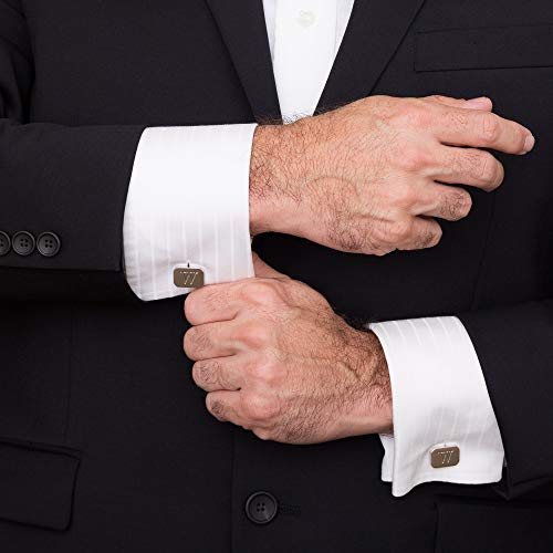 18K White-Gold Plated Initial Engraved Stainless Steel Men’s Cufflinks With Gift Box -Personalized Alphabet Letter’s A-Z By Lux & Pair - style: C- White Gold