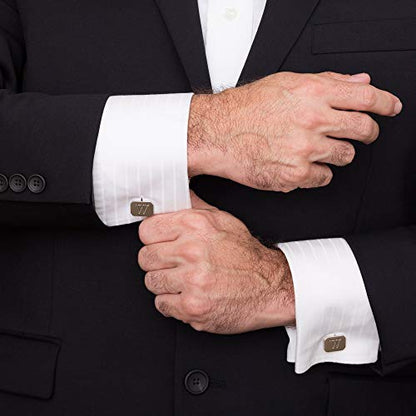 18K White-Gold Plated Initial Engraved Stainless Steel Men’s Cufflinks With Gift Box -Personalized Alphabet Letter’s A-Z By Lux & Pair - style: C- White Gold