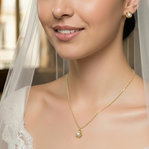 Mariell Freshwater Pearl Wedding Necklace Earrings Set for Brides, Bridesmaids, Birthday Gift - color: Gold