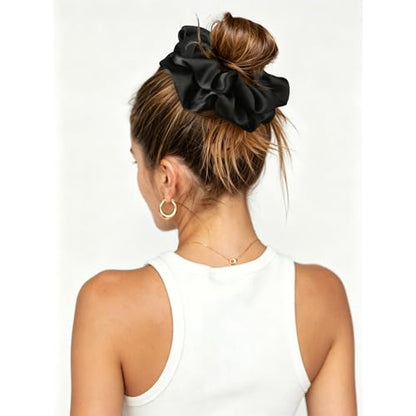 2 PCS Hot Pink Jumbo Satin Silky Scrunchies 6.5 Inches Oversized Scrunchie Extra Large Big Hair Ties Ponytail Holder for Thick Curly Hair Women (Black, Hot Pink) - color: Black, Hot Pink
