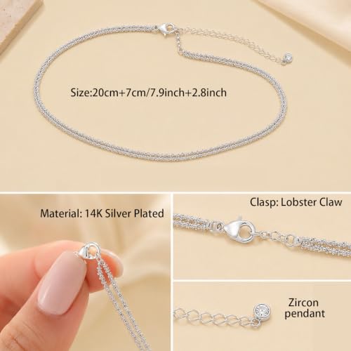 phnydreg 1 Pc Silver Plated Ankle Bracelet with Extension for Women | Double Layered Ankle Bracelet,Foot jewelry