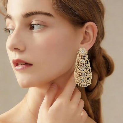Bohemian Gold Long Tassel Dangle Drop Earrings, Beaded Chandelier Earrings for Women Extra Long Earring Party Wedding Wear Holiday Jewelry Accessories Gifts