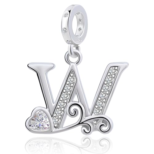 925 Sterling Silver Letter Charms for Pandora Bracelets Silver Letter A Alphabet Charm Initial Dangle Charms Beads Jewelry Gift for Women - style: Dangle Letter Charm W