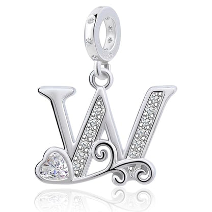 925 Sterling Silver Letter Charms for Pandora Bracelets Silver Letter A Alphabet Charm Initial Dangle Charms Beads Jewelry Gift for Women - style: Dangle Letter Charm W